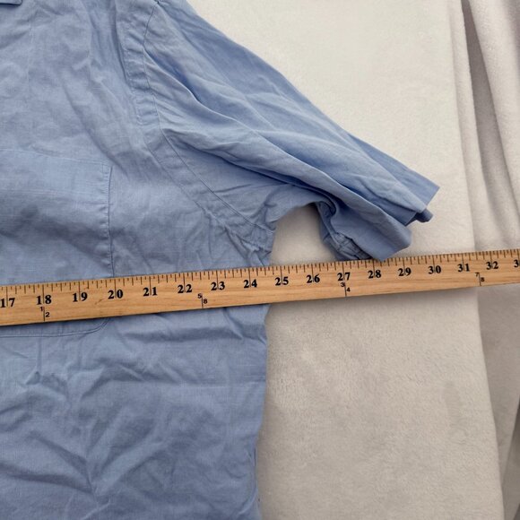 Polo Ralph Lauren Camp Shirt Men L Blue Pocket Loop Collar Linen Blend Button Up - Picture 5 of 9